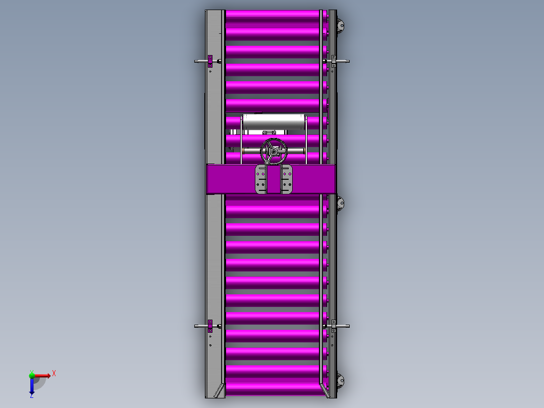 滚筒在线压包输送线3d图纸 滚筒可调缓冲输送线压包结构3d模型俯视图