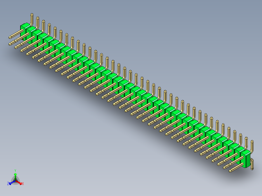 彩色公排针 100mil 2.54mm 系列-DS1022_green_78p_100mil_TypeSMT_rev1.0正等轴测图