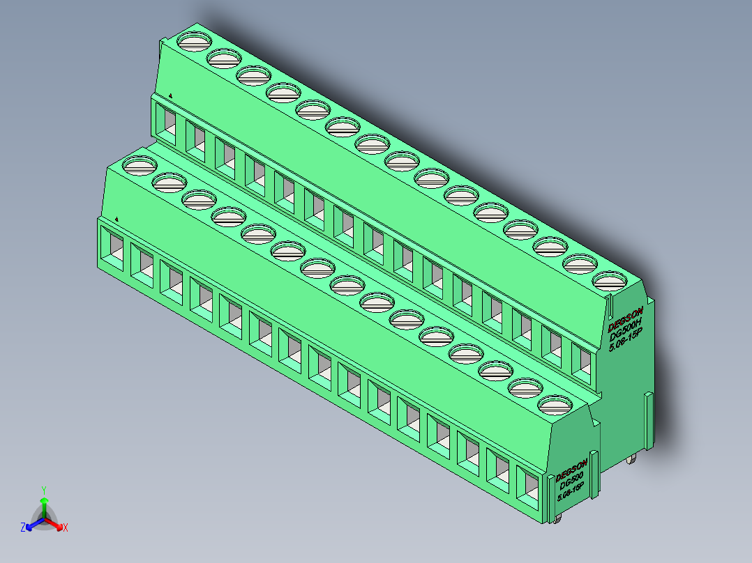 DEGSON DG500 系列 5.05.087.62mm 接线端子-DG500A-5.08-30P-14-00AH正等轴测图