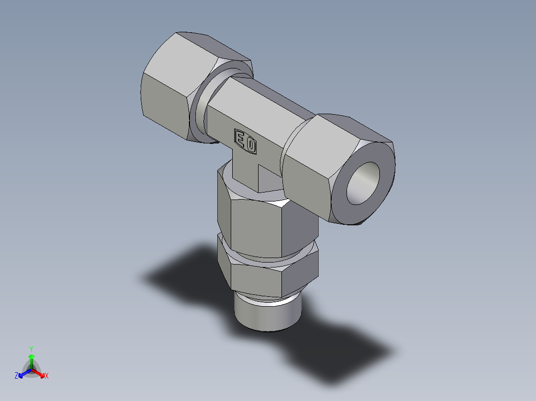 卡套式工业通用硬管接头EO_Assembled_adjustable_standpipe_branch_tee_EVT14SM71正等轴测图