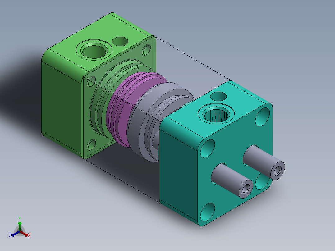 专用气缸（双作用-双侧杆）40x（10x2）x8 mm正等轴测图