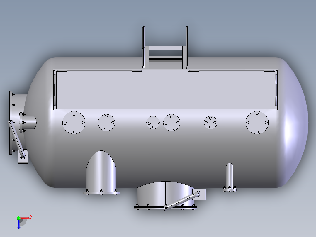 压力容积、卧式压力容器俯视图