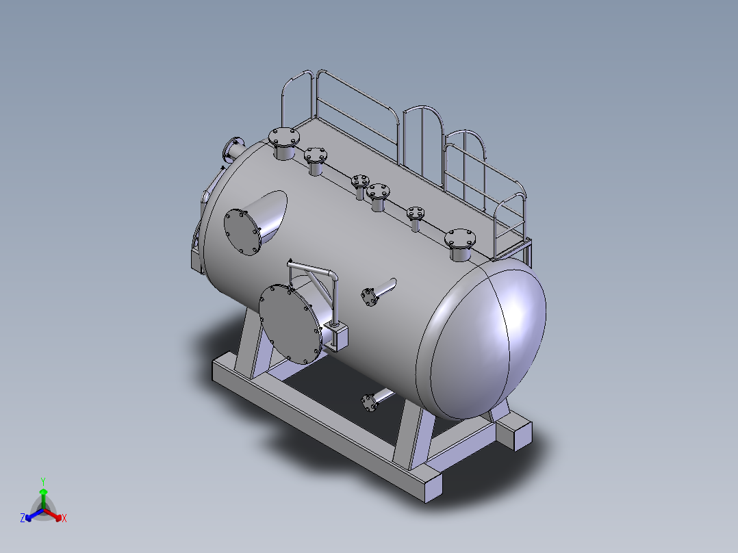 压力容积、卧式压力容器正等轴测图