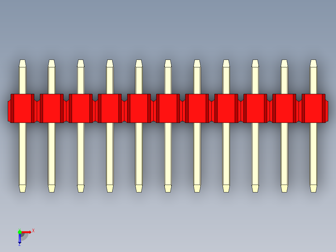 彩色公头100mil（2.54mm）系列-DS1021_red_2x11p_100mil_Type1_rev1.0俯视图