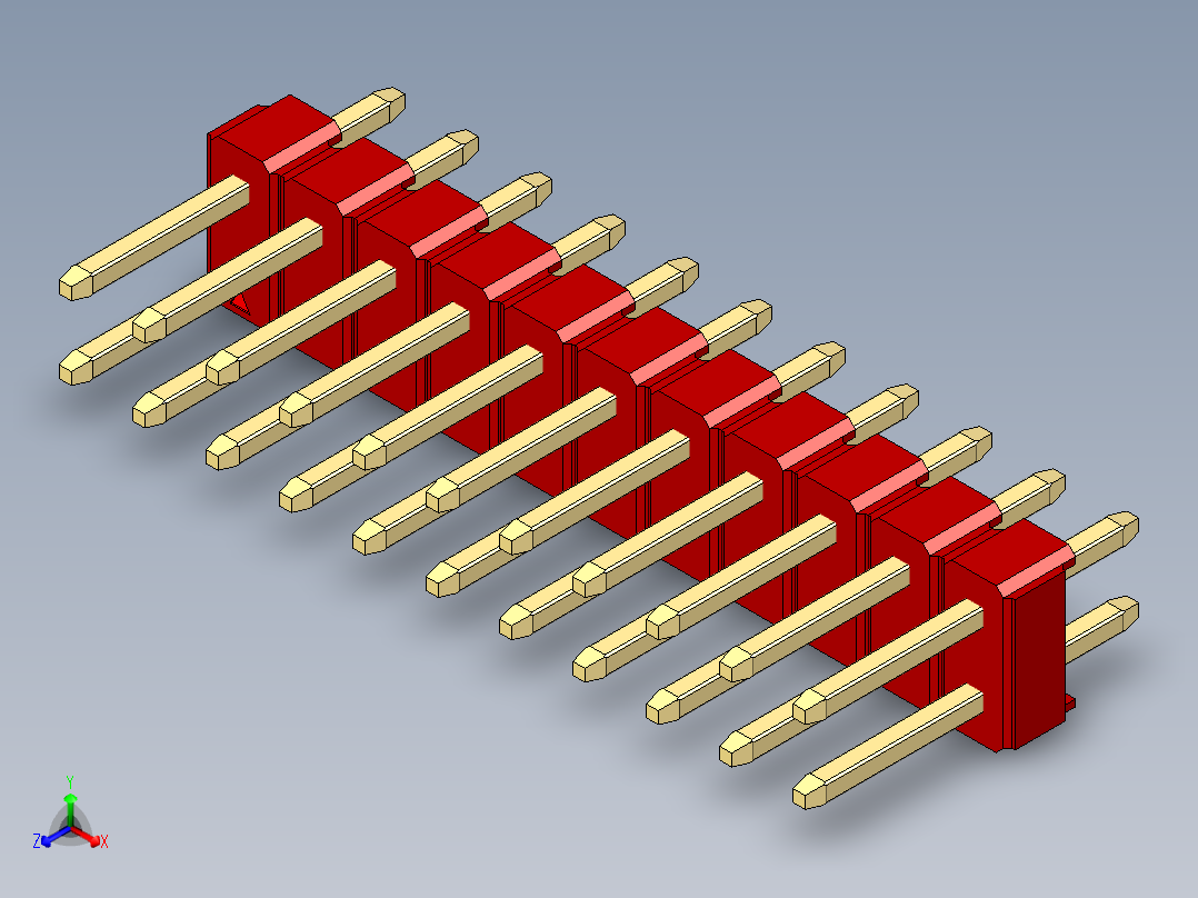 彩色公头100mil（2.54mm）系列-DS1021_red_2x11p_100mil_Type1_rev1.0正等轴测图