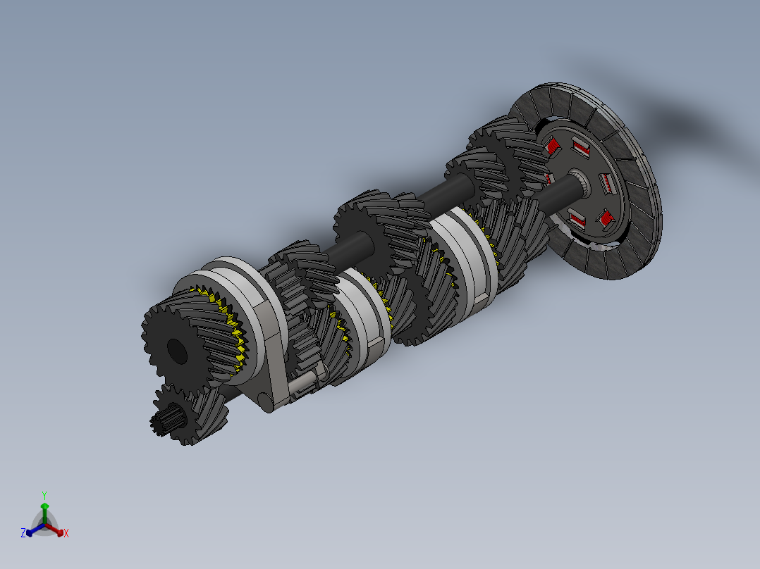 手动变速箱内部齿轮结构正等轴测图