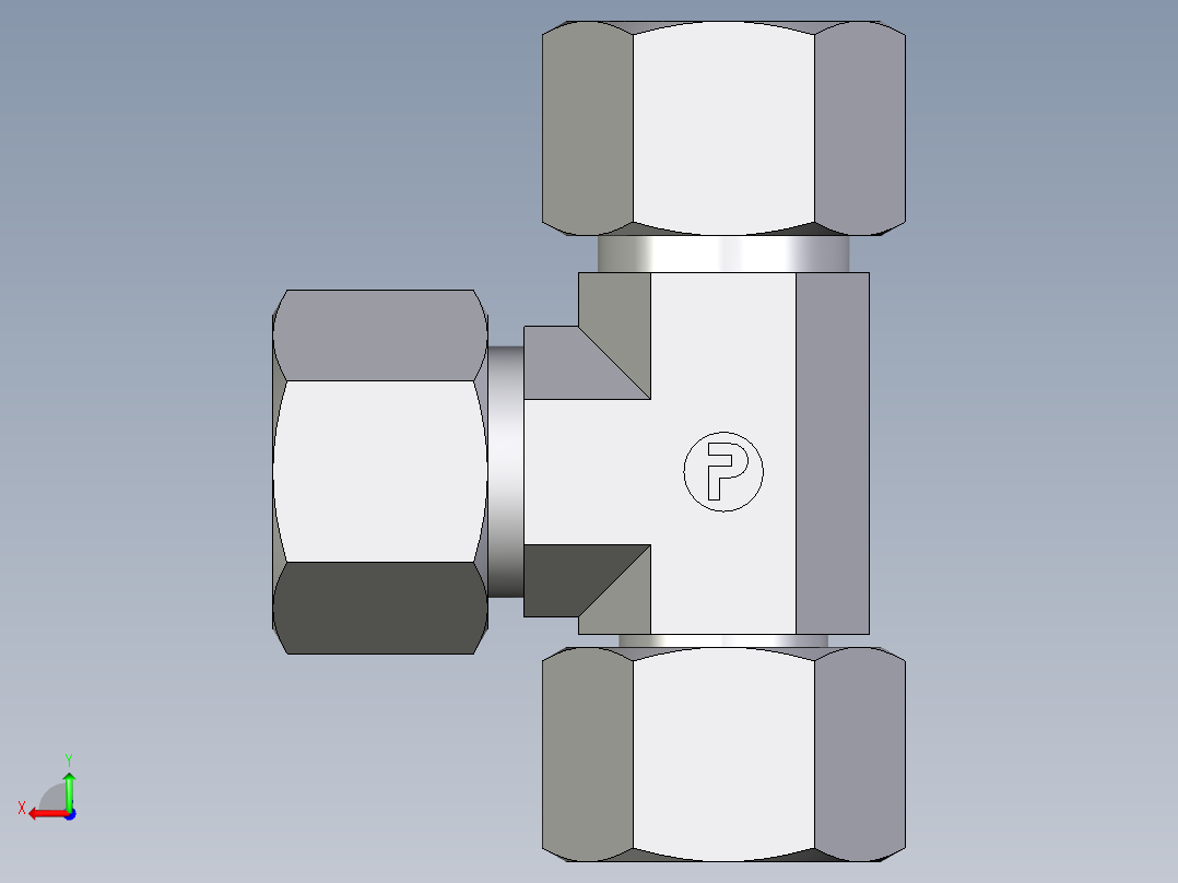 卡套式工业通用硬管接头EO_Swivel_nut_run_tee_EL16S71后视图