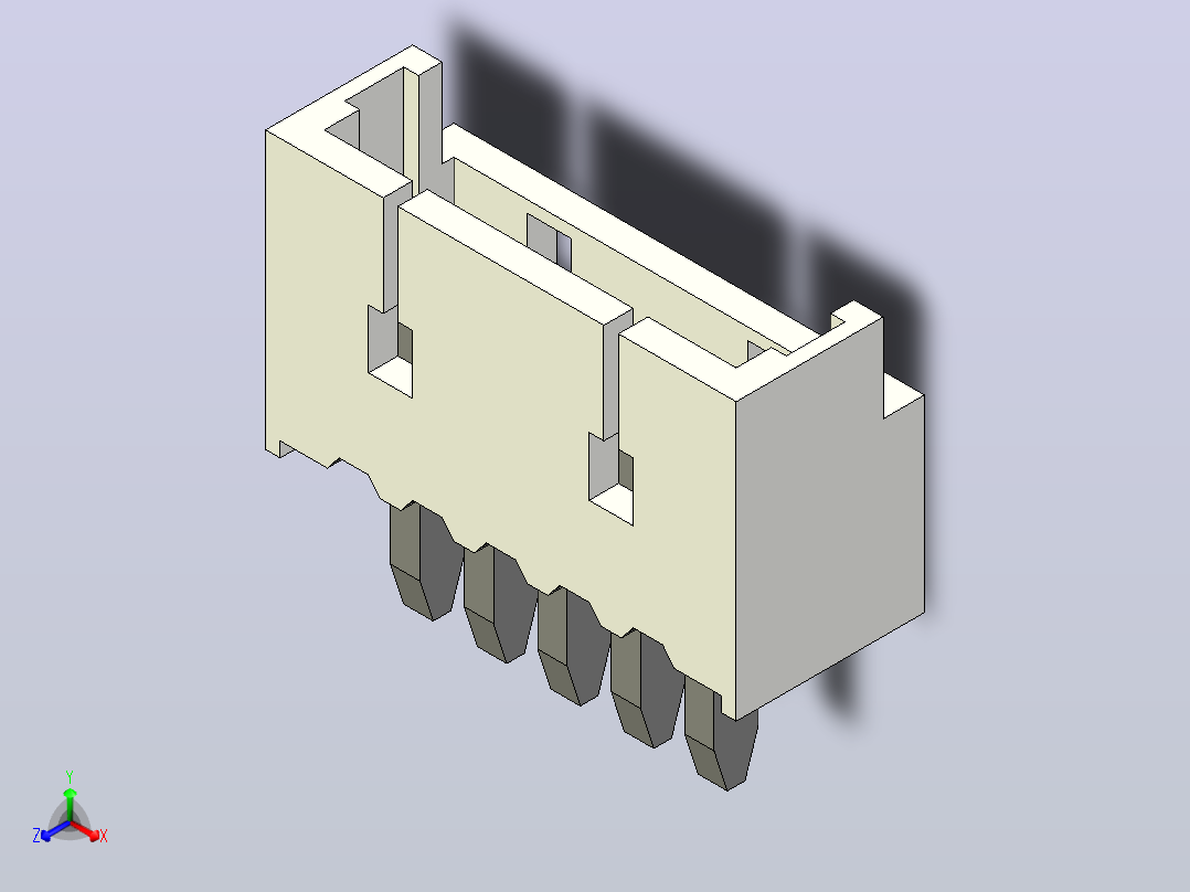 短款型直插头JST connector 1x5  P1.25mm thru hole wafer A2 v7主视图