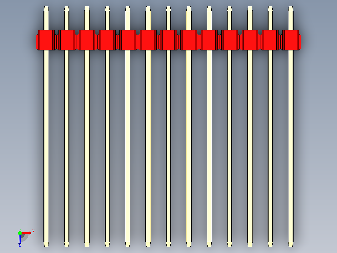 彩色公头100mil（2.54mm）系列-DS1021_red_1x13p_100mil_Type43_rev1.0俯视图
