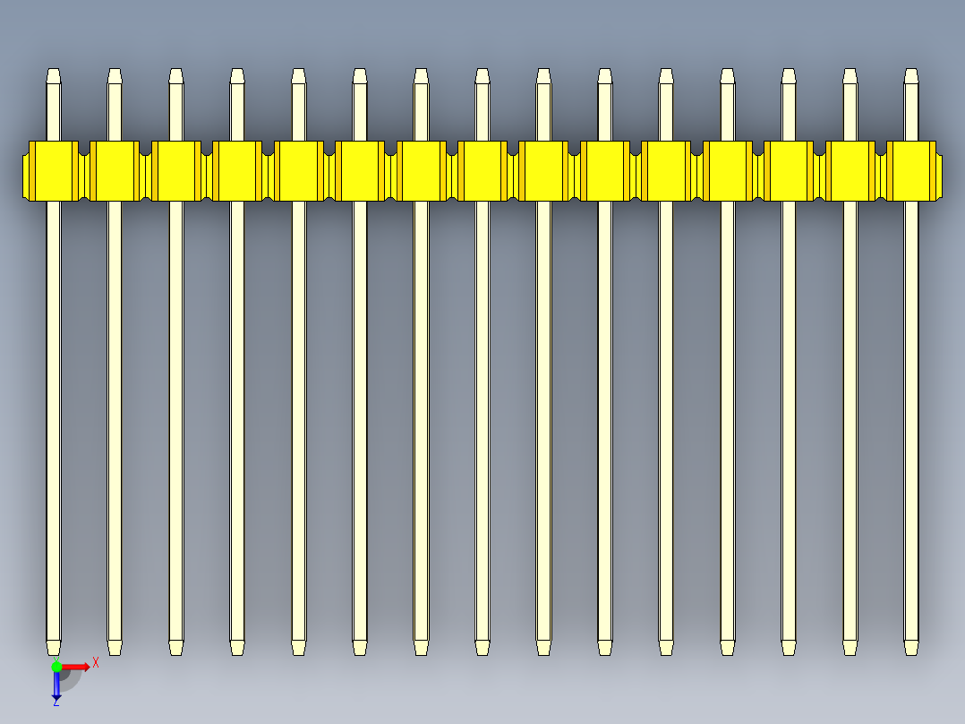 彩色公头100mil（2.54mm）系列-DS1021_yellow_1x15p_100mil_Type19_rev1.0俯视图