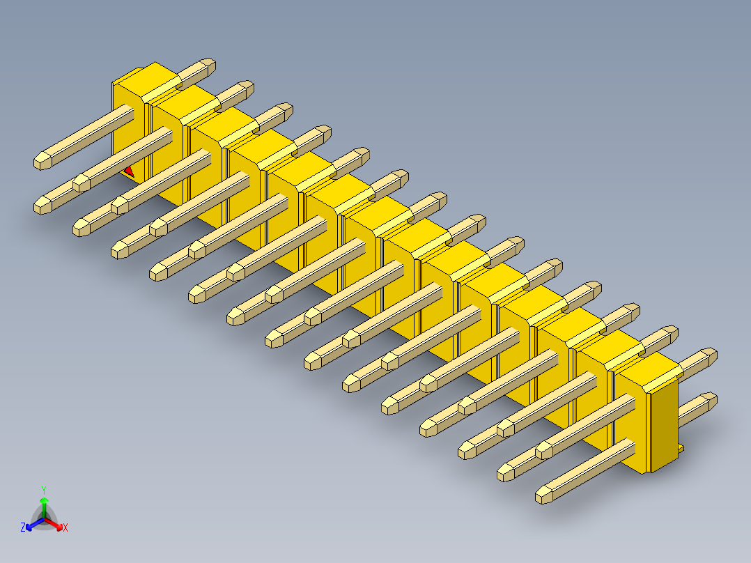 彩色公头100mil（2.54mm）系列-DS1021_yellow_2x14p_100mil_Type1_rev1.0主视图