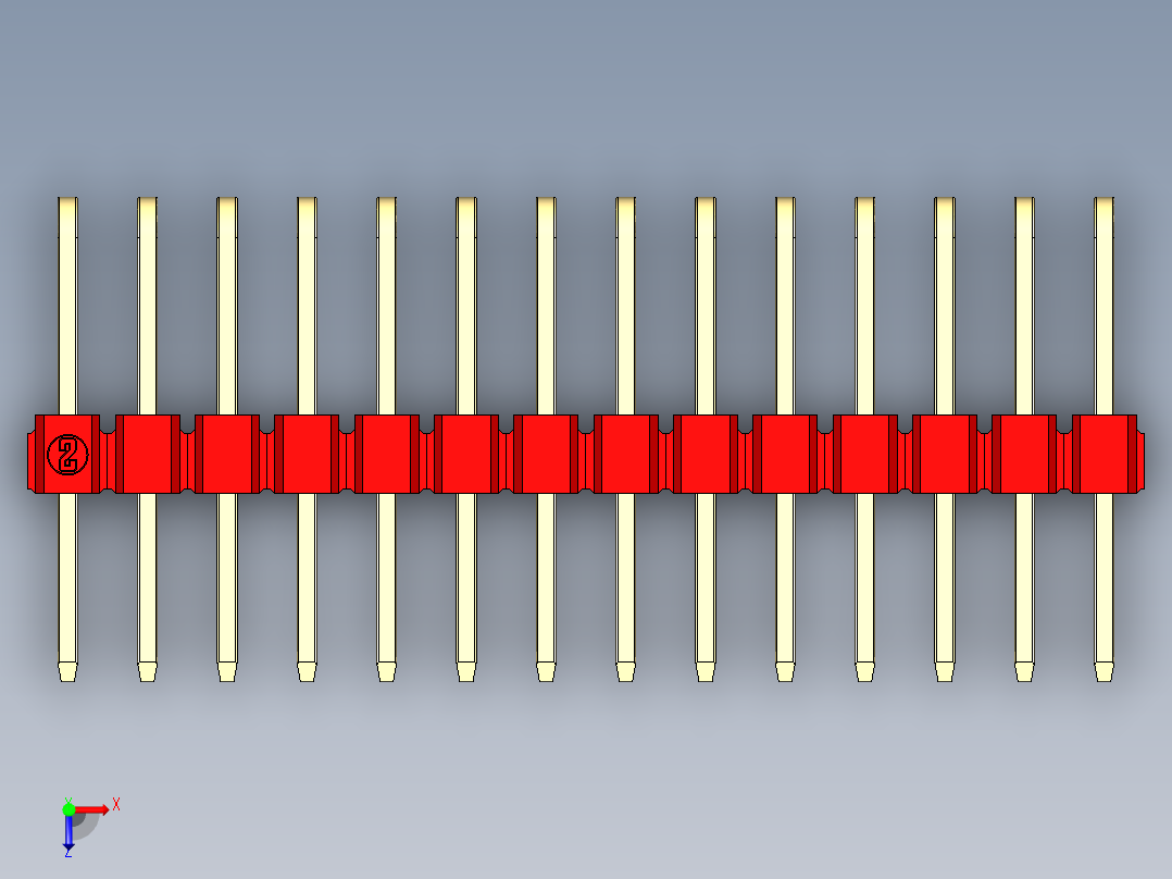 彩色公排针 100mil 2.54mm 系列-DS1022_red_3x14p_100mil_TypeD_rev1.0俯视图