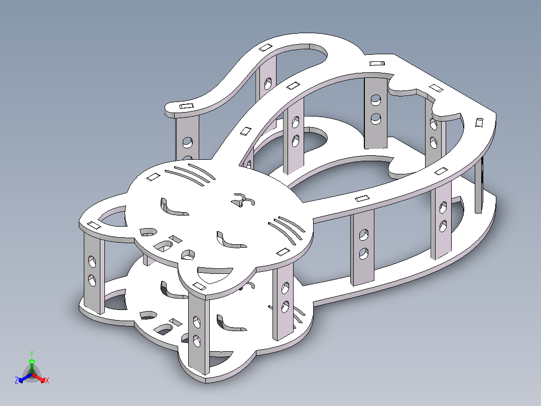 猫咪灯笼骨架正等轴测图