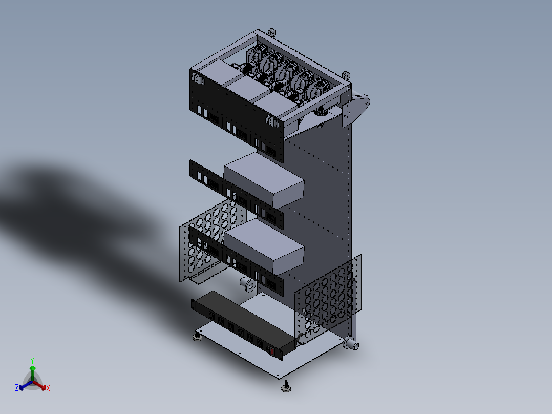 电控柜、铝合金猎鹰钣金电池推车正等轴测图