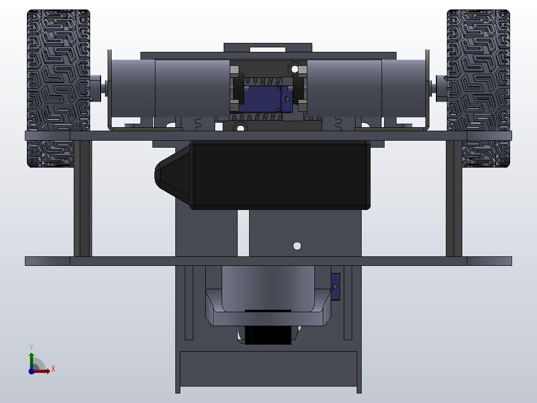 带夹爪的四轮驱动机器人前视图