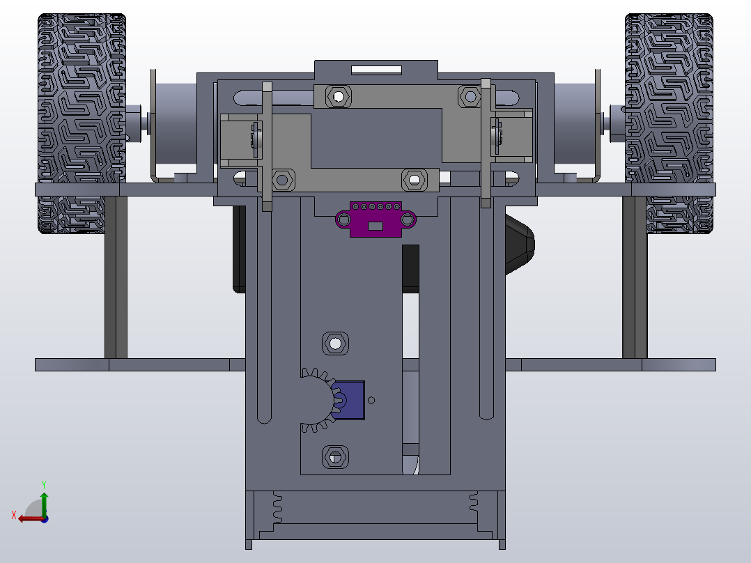 带夹爪的四轮驱动机器人后视图