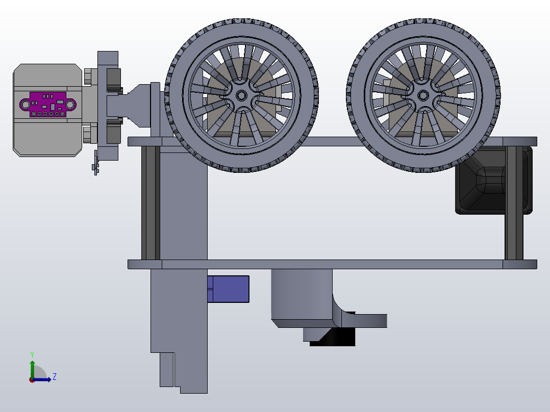 带夹爪的四轮驱动机器人左视图