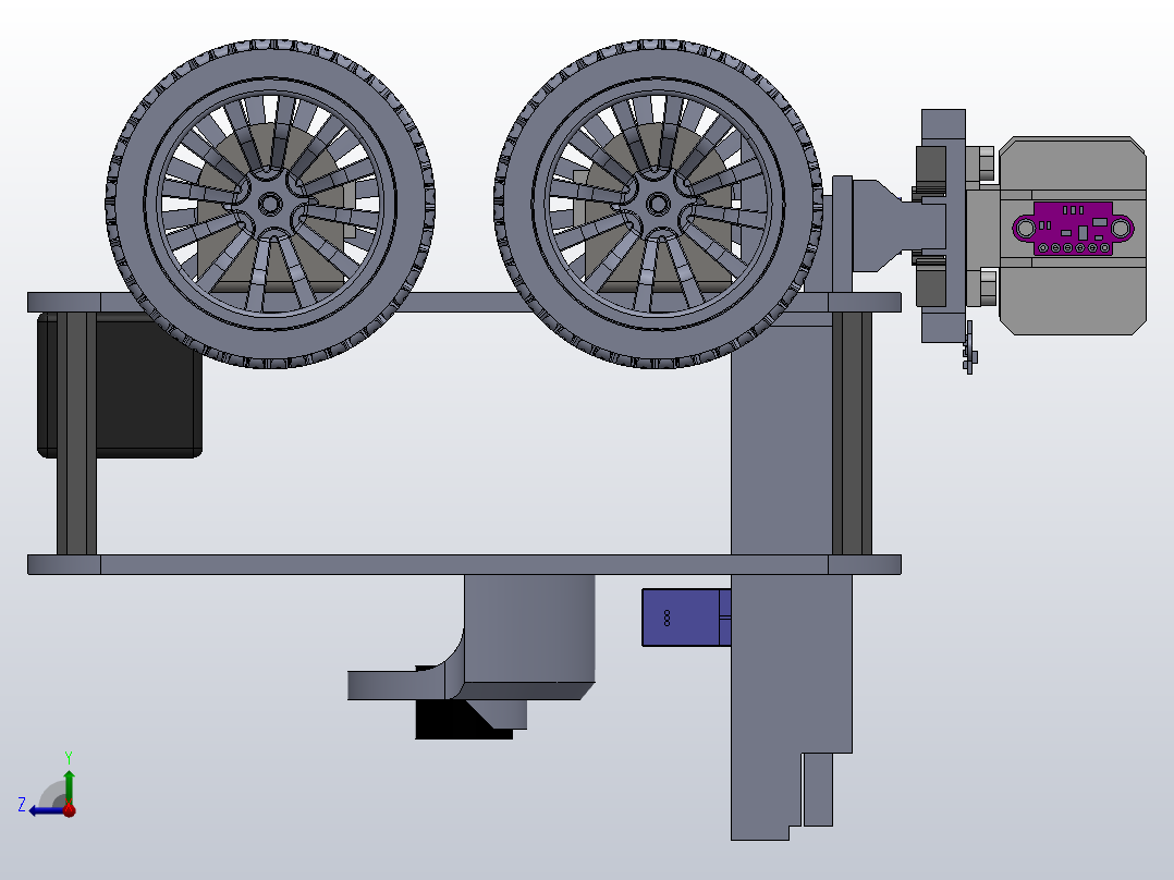 带夹爪的四轮驱动机器人右视图