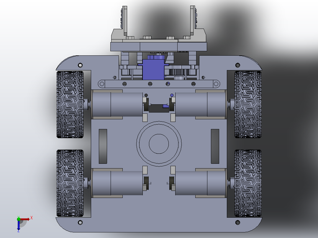 带夹爪的四轮驱动机器人俯视图