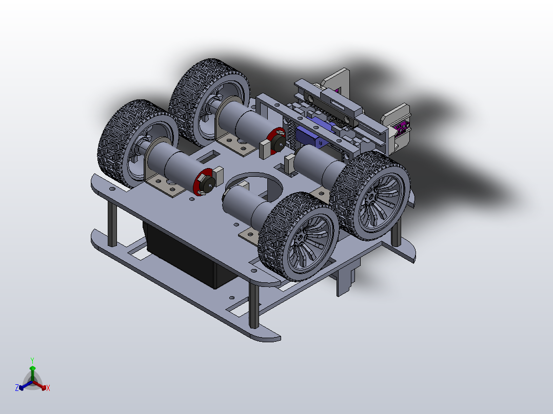 带夹爪的四轮驱动机器人正等轴测图