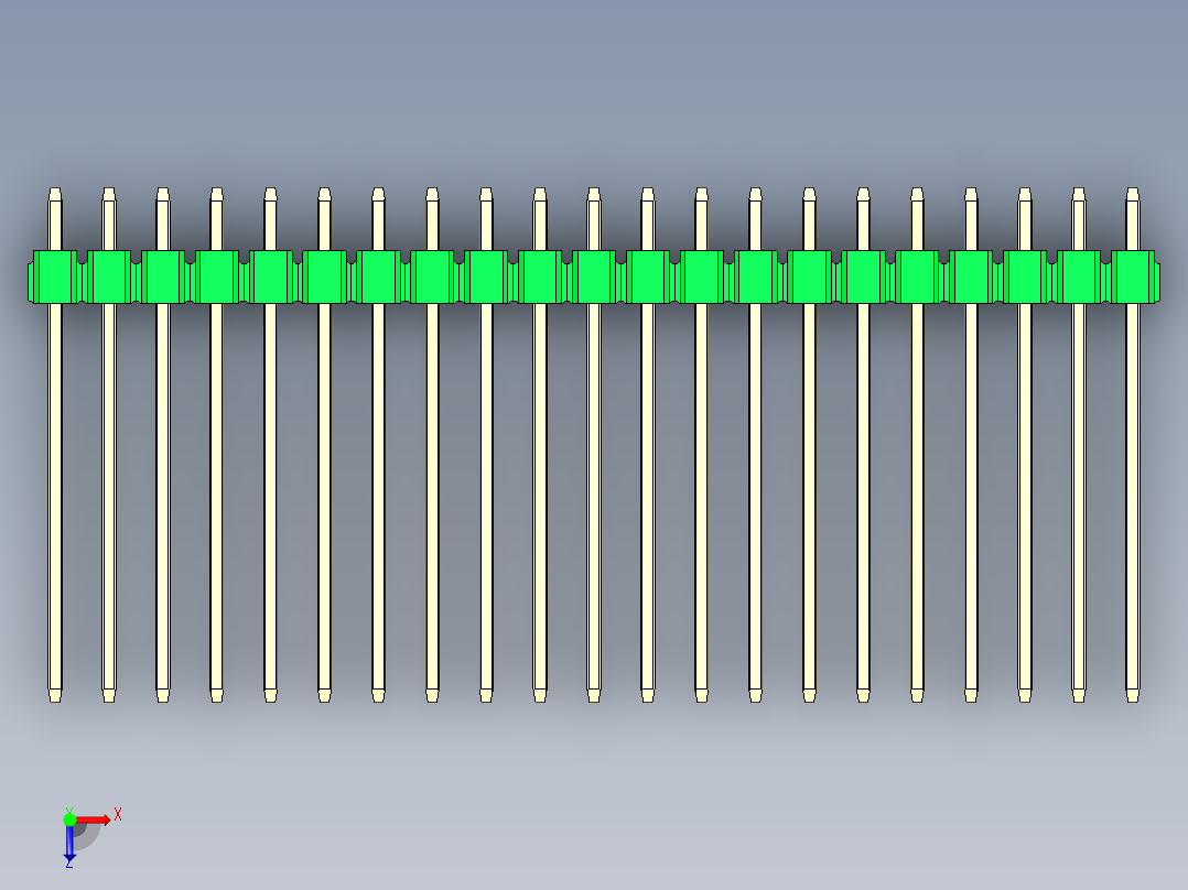 彩色公头100mil（2.54mm）系列-DS1021_green_1x21p_100mil_Type19_rev1.0俯视图