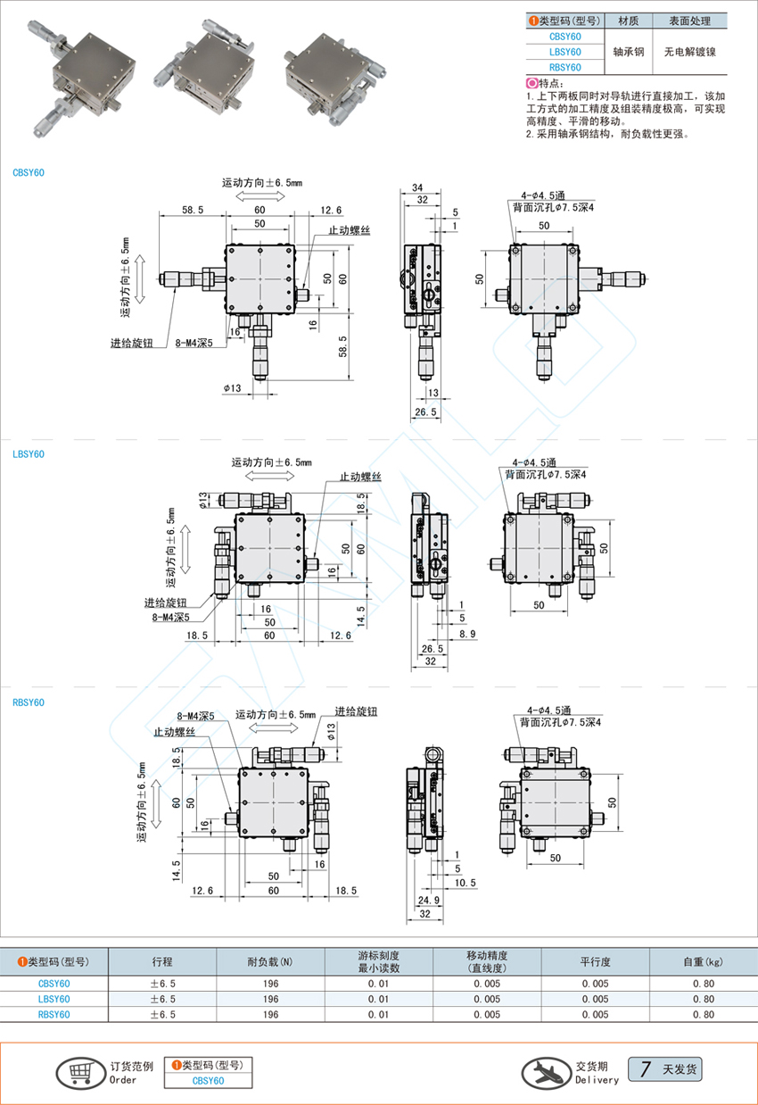 直线滚珠型XY轴滑台-60X60@CBSY60 LBSY60 RBSY60