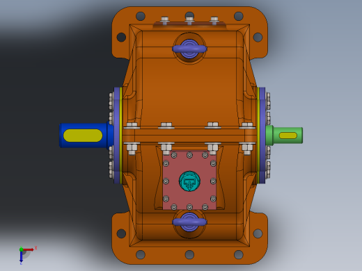 P3.3KW斜齿减速器减速箱3D数模图纸 Solidworks设计俯视缩略图