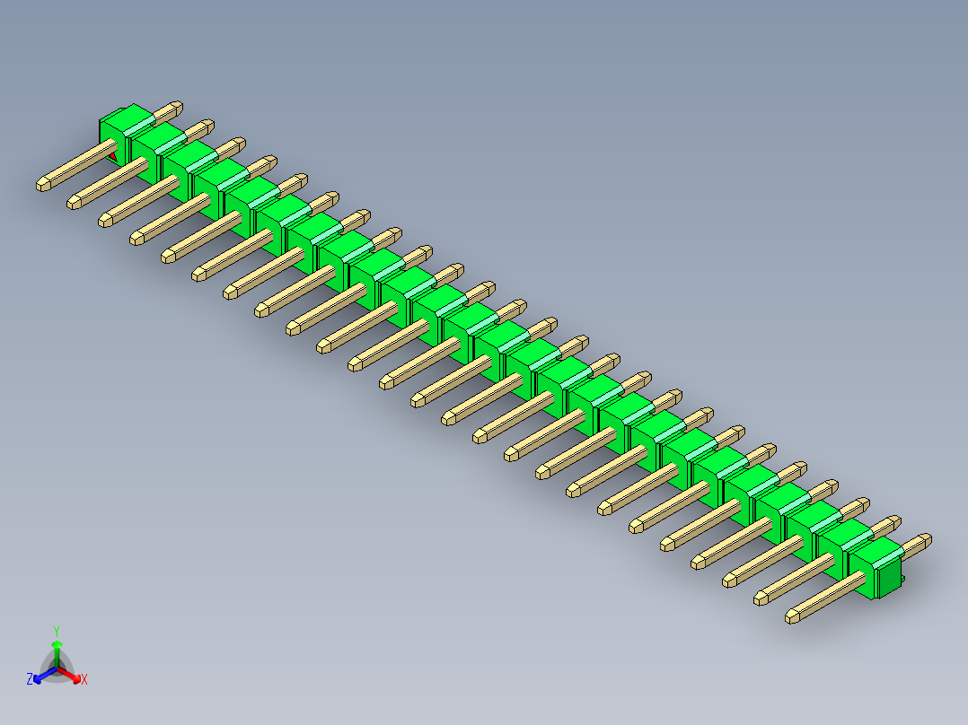 彩色公头100mil（2.54mm）系列-DS1021_green_1x25p_100mil_Type1_rev1.0正等轴测图