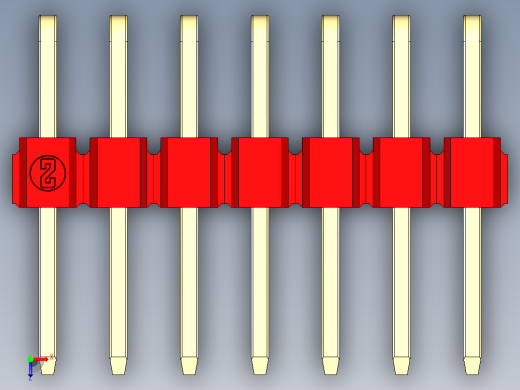 彩色公排针 100mil 2.54mm 系列-DS1022_red_2x07p_100mil_TypeD_rev1.0俯视缩略图