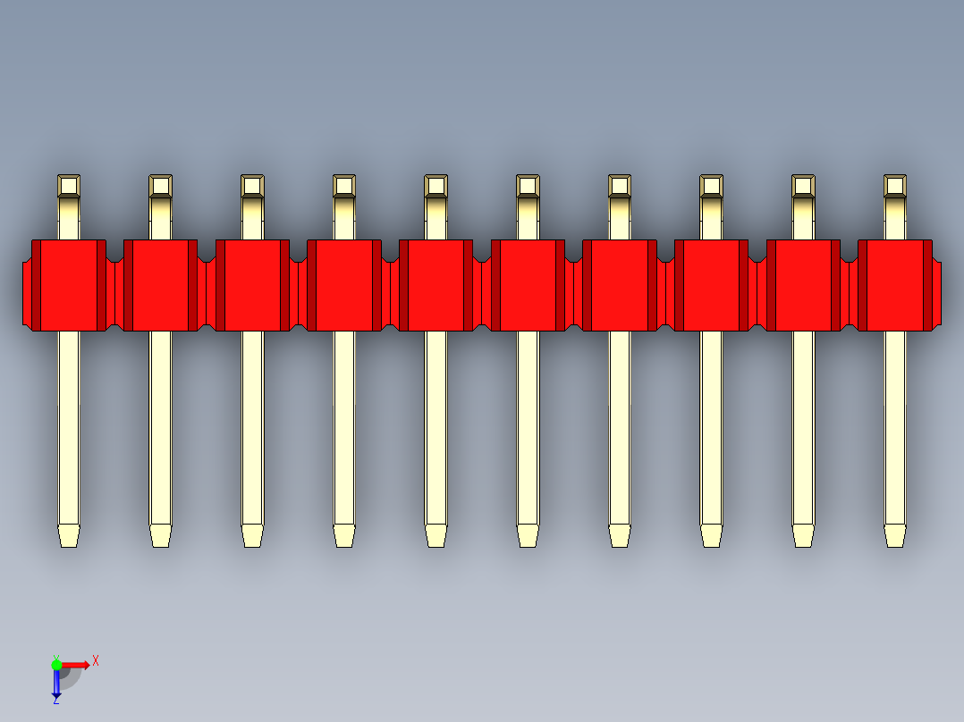 彩色公排针 100mil 2.54mm 系列-DS1022_red_20p_100mil_TypeSMT_rev1.0俯视图