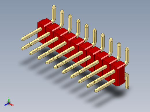 彩色公排针 100mil 2.54mm 系列-DS1022_red_20p_100mil_TypeSMT_rev1.0正等轴测缩略图