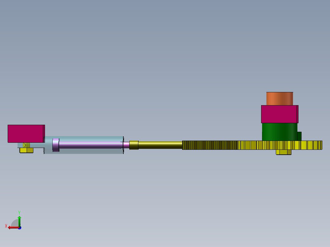 齿轮齿条活塞杆运动后视图