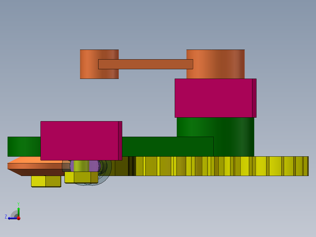 齿轮齿条活塞杆运动右视图