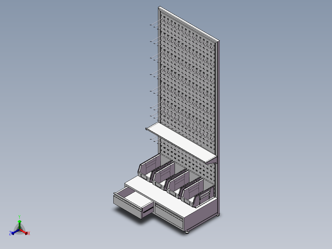 货架、商店五金小件展示架正等轴测图