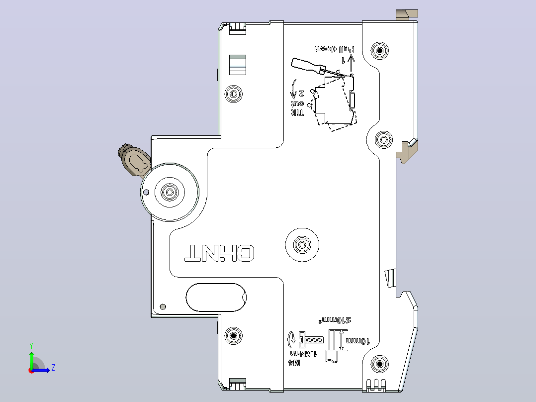 NB5LE-40Y 1P&amp;N剩余电流动作断路器三维模型202404左视图