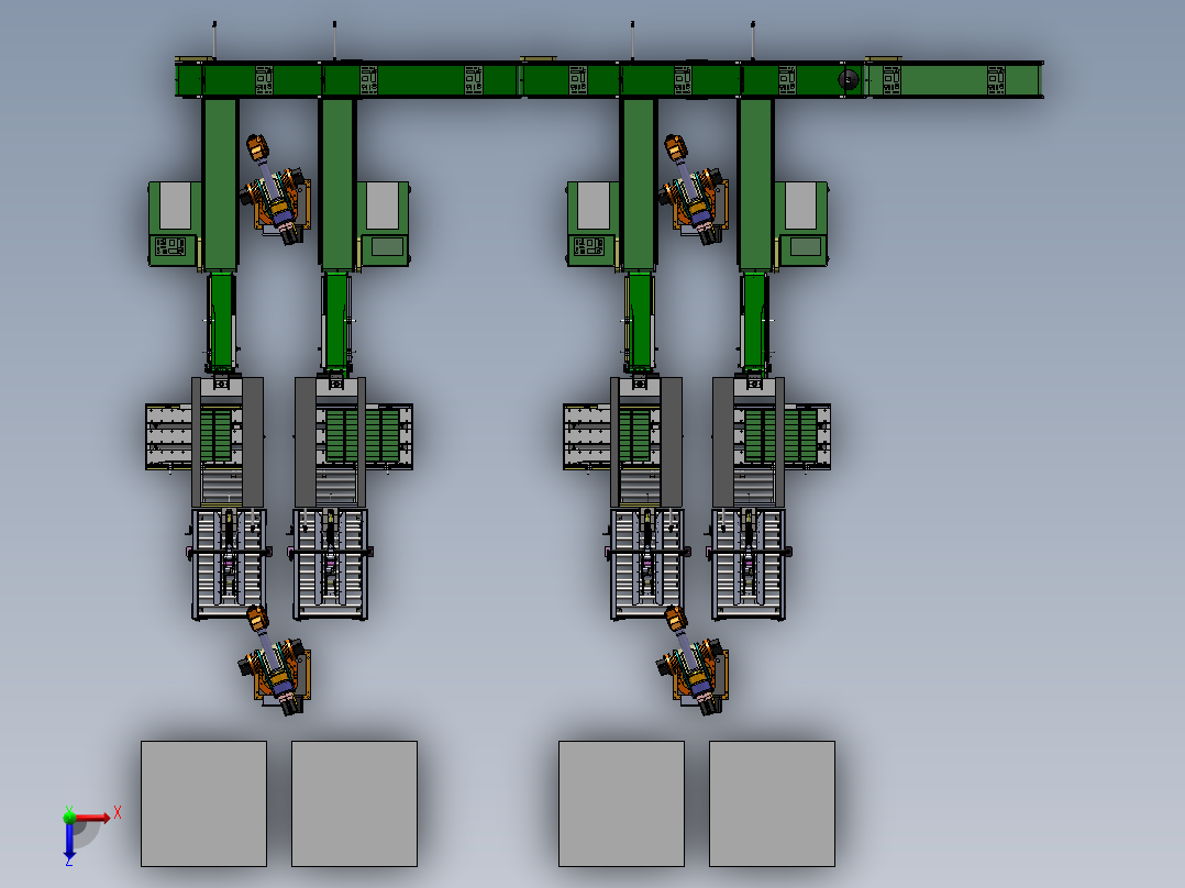 自动包装线-打包分类堆码设备线体俯视图