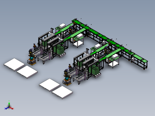 自动包装线-打包分类堆码设备线体正等轴测缩略图