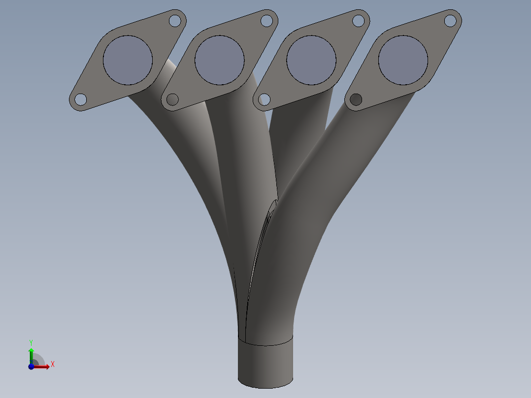 solidworks 发动机排气歧管3D模型前视图