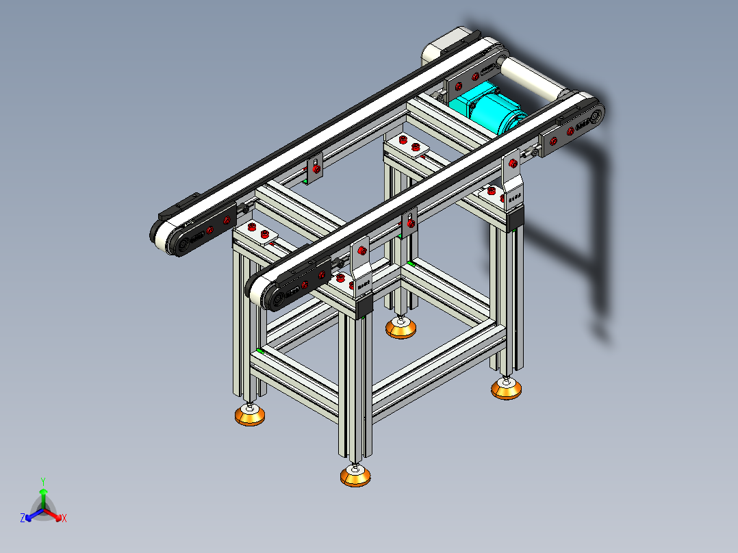 LE-XC4040-重载托盘输送线左边驱动正等轴测图