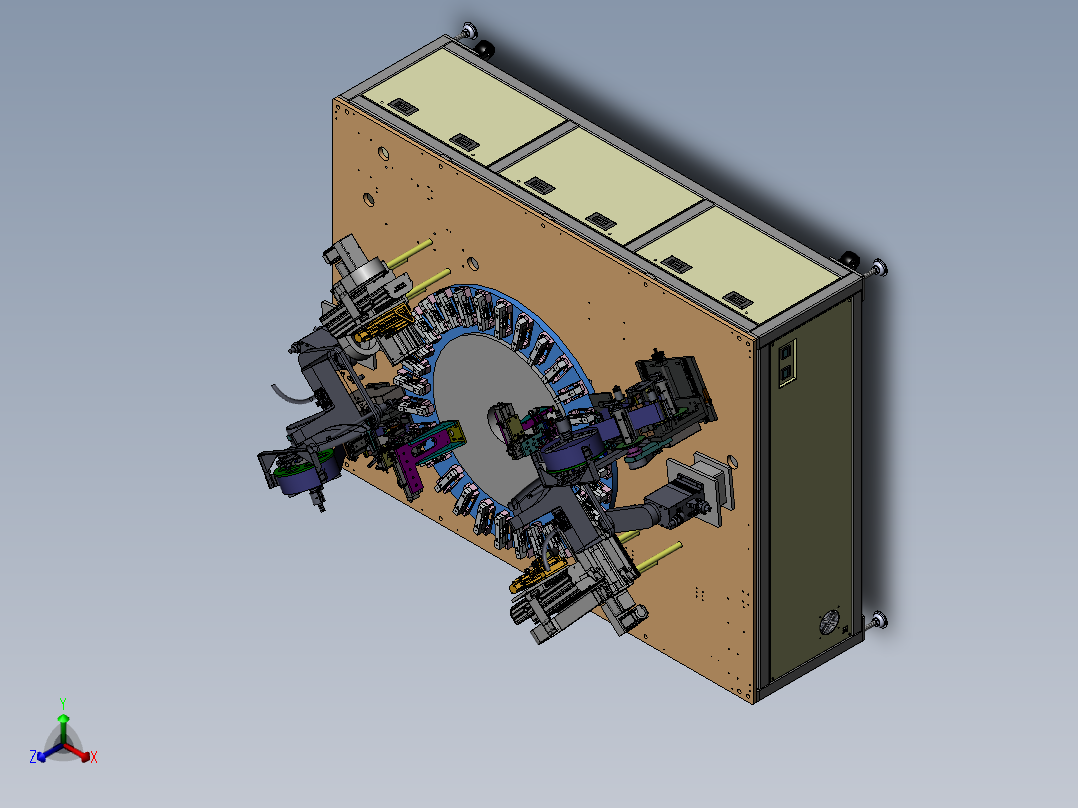 半自动转盘式压力传感器组装贴膜点胶一体机sw20可编辑正等轴测图