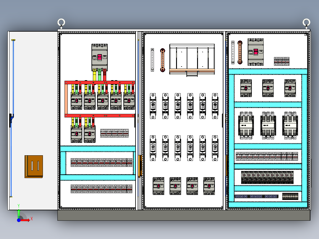 三柜组装630A刀开关120A交流接触器控制柜 55495前视图