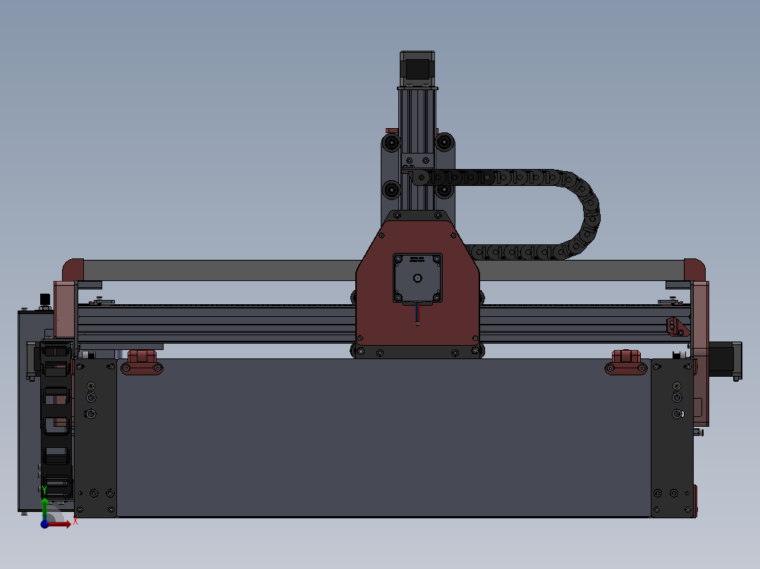 数控机床、CNX小型数控机床Formosa 1000三维建模图纸 solidworks设计前视图