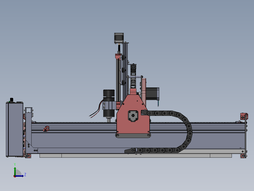 数控机床、CNX小型数控机床Formosa 1000三维建模图纸 solidworks设计左视图
