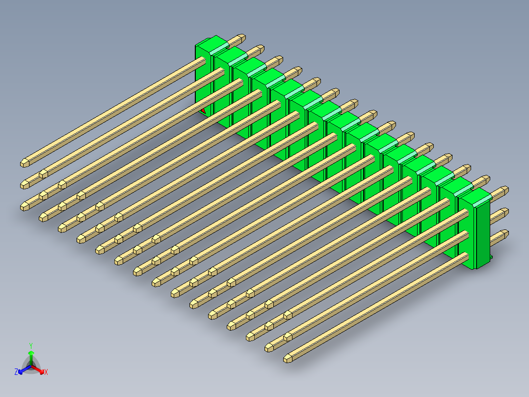 彩色公头100mil（2.54mm）系列-DS1021_green_3x15p_100mil_Type43_rev1.0主视图