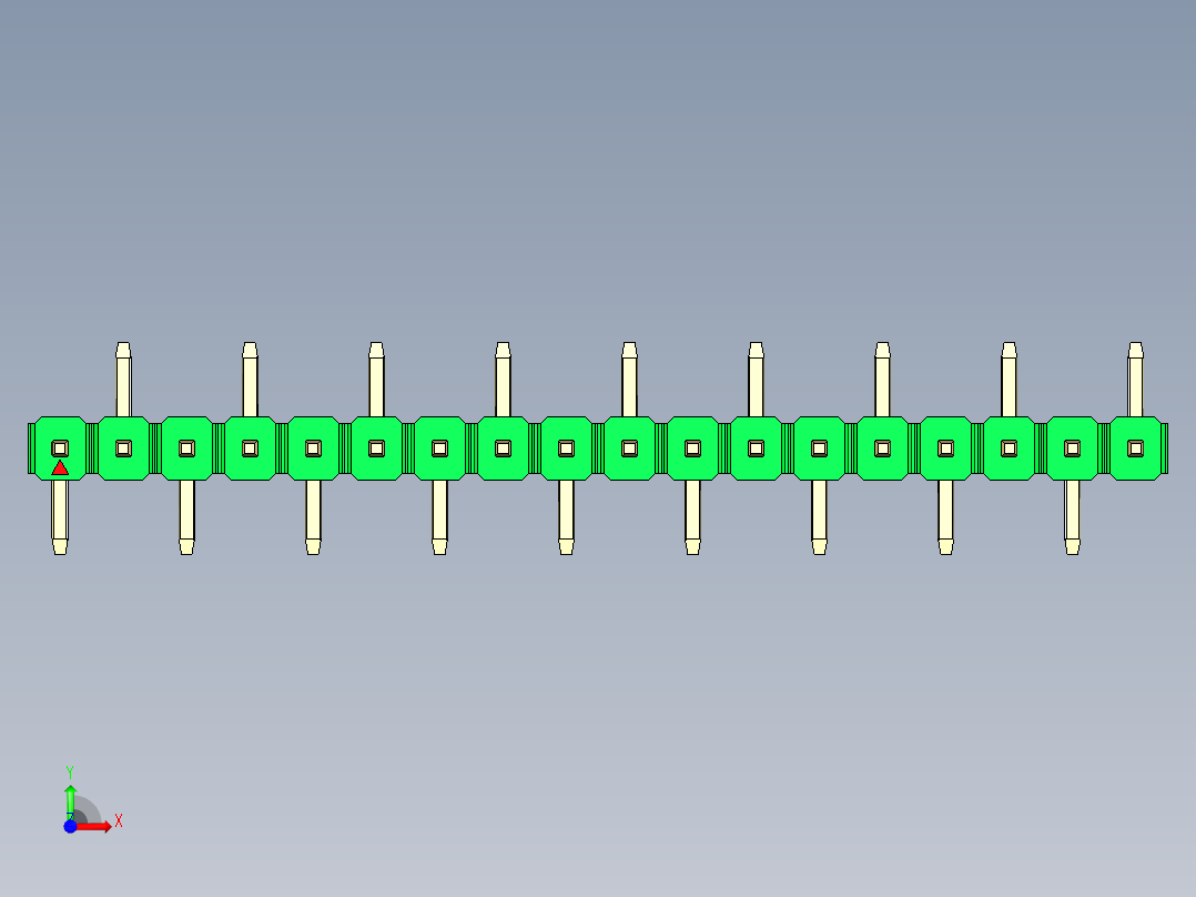 彩色公排针 100mil 2.54mm 系列-DS1022_green_18p_100mil_Type_SMT_R2_rev1.0前视图