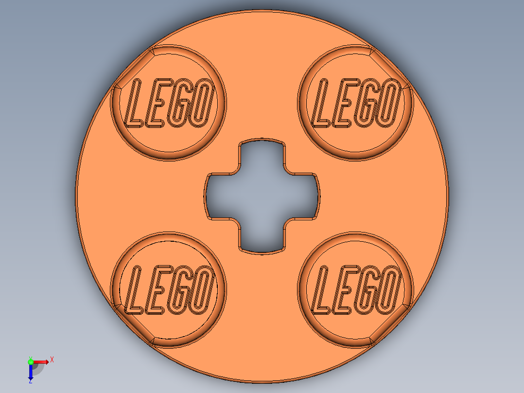 乐高零件 4032 板 2 x 2 圆形-4032 Neon Orange Plate 2 x 2 Round.SLDPRT俯视图