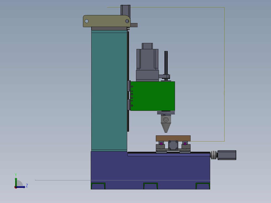 立式三轴激光雕刻机3d图纸+2d总装配图 数控三轴联动雕铣机3d模型左视图
