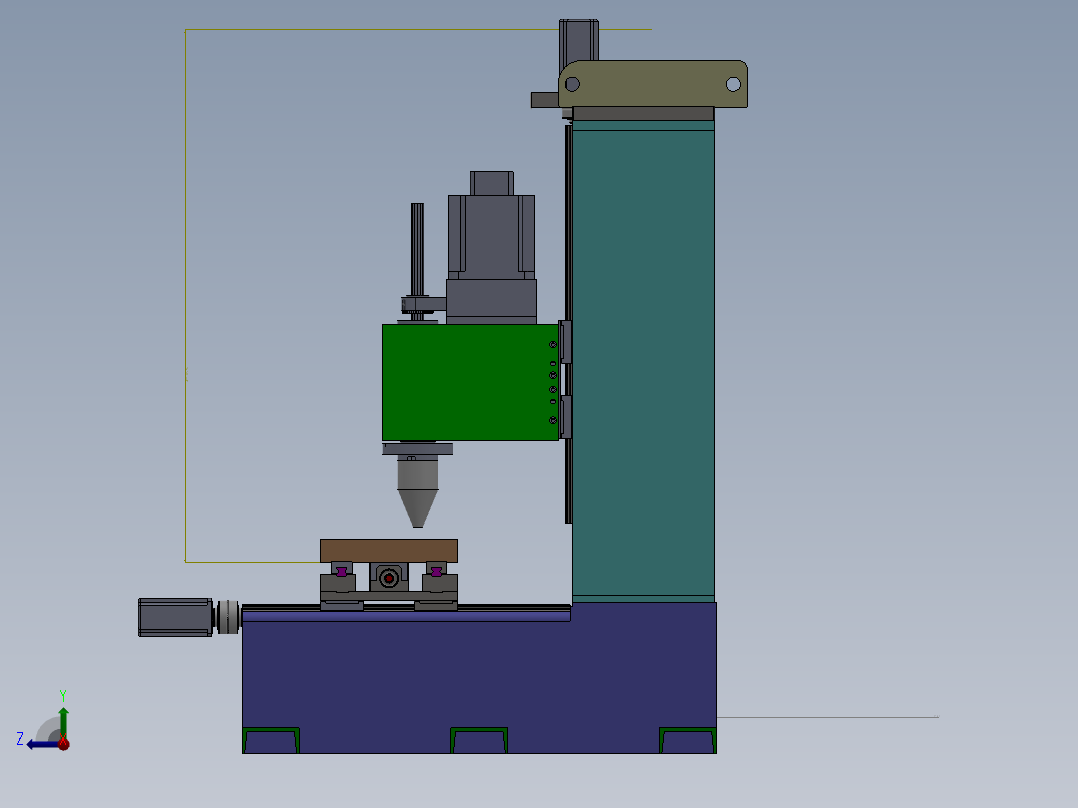 立式三轴激光雕刻机3d图纸+2d总装配图 数控三轴联动雕铣机3d模型右视图