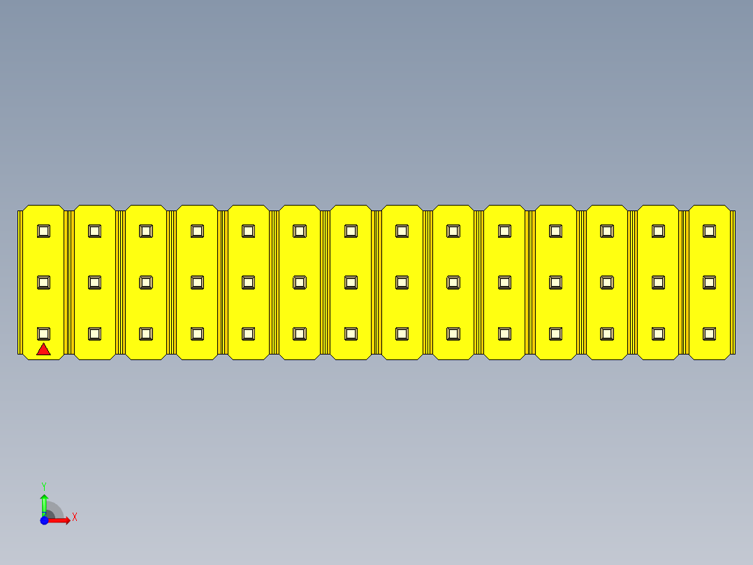 彩色公头100mil（2.54mm）系列-DS1021_yellow_3x14p_100mil_Type43_rev1.0前视图