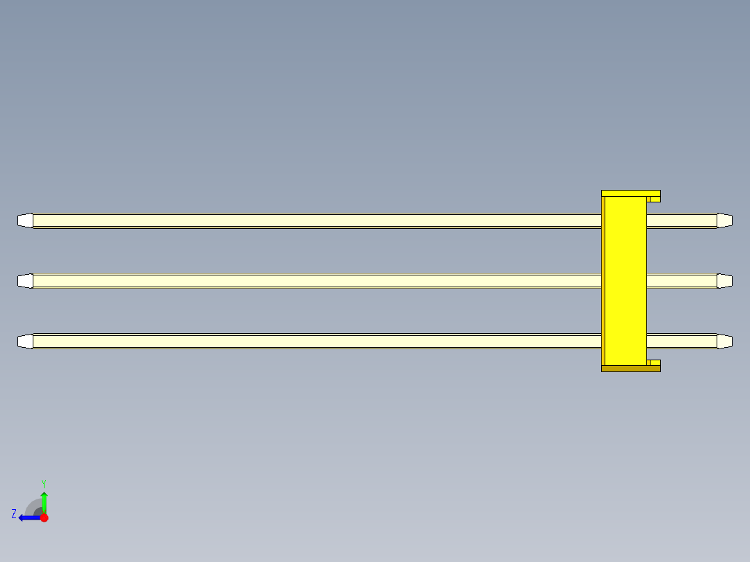 彩色公头100mil（2.54mm）系列-DS1021_yellow_3x14p_100mil_Type43_rev1.0右视图